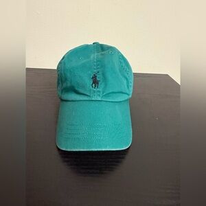 POLO Ralph Lauren Vintage Classic Leather Strap Adjustable Teal Green Hat Cap